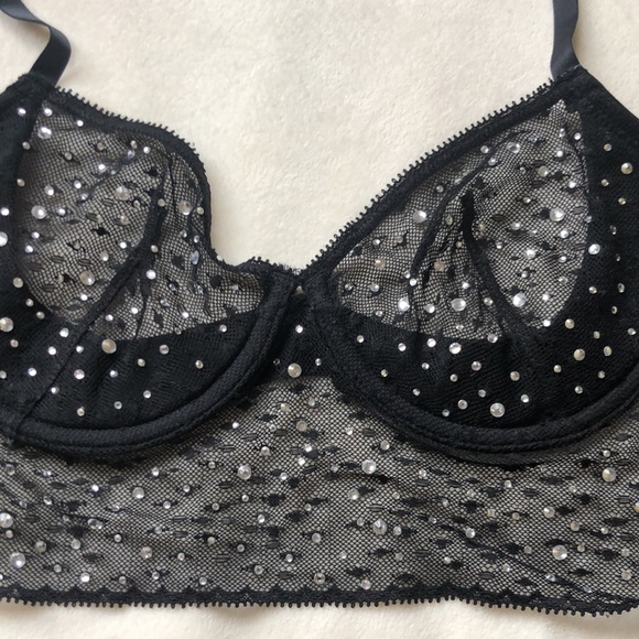 Custom Made Rhinestone Embellished Lace Underwire Longline Bra Size 32C - Picture 11 of 17